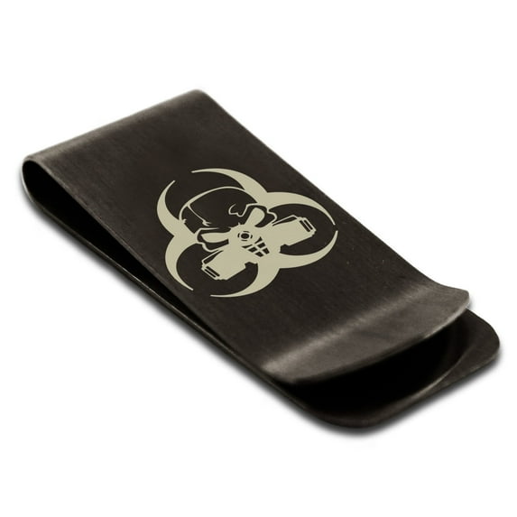 Tioneer Stainless Steel Biohazard Skull Engraved Money Clip Holder