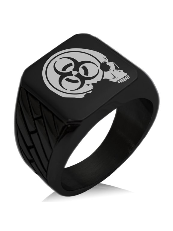 Stainless Steel Biohazard Skull Zombie Geometric Pattern Biker Style Polished Ring