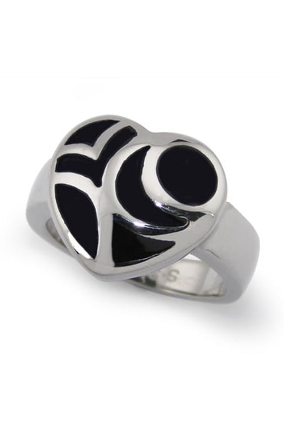 Stainless Steel Black Resin Crescent Heart Cocktail Ring