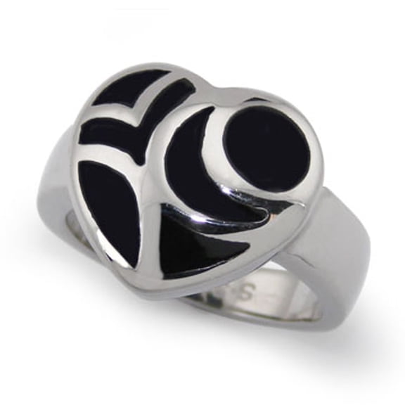 Tioneer Stainless Steel Black Resin Crescent Heart Cocktail Ring