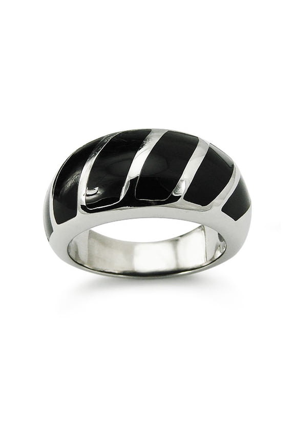 Stainless Steel Black Resin Wave Pattern Cocktail Ring