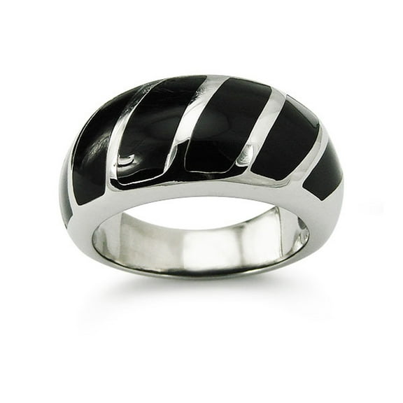 Tioneer Stainless Steel Black Resin Wave Pattern Cocktail Ring