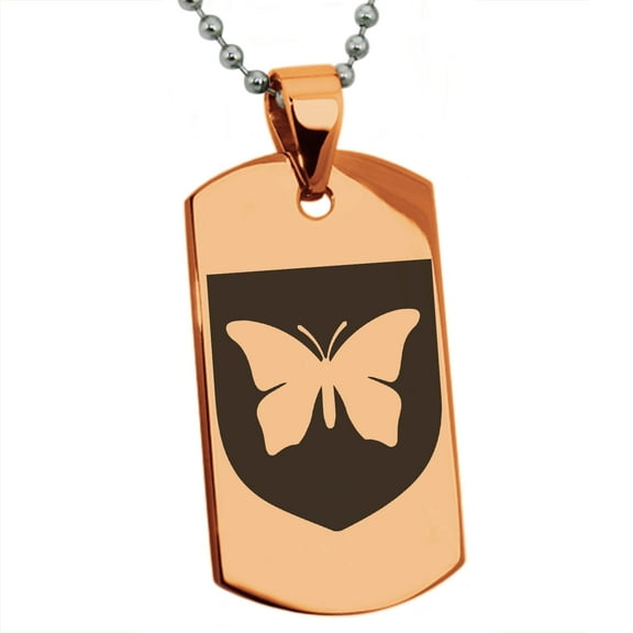 Tioneer Stainless Steel Butterfly Free Spirit Coat of Arms Shield Engraved Dog Tag Pendant Necklace