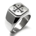 thumbnail image 1 of Tioneer Stainless Steel CZ Jerusalem Cross Engraved Square Flat Top Biker Style Polished Signet Ring, 1 of 5