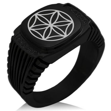 Tioneer Stainless Steel CZ Pattern Biker Style Polished Ring