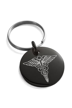 Stainless Steel Engraved Small Medallion Circle Charm Keychain Keyring