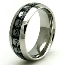 Tioneer Stainless Steel Carbon Fiber Skull Inlay Wedding Band Ring