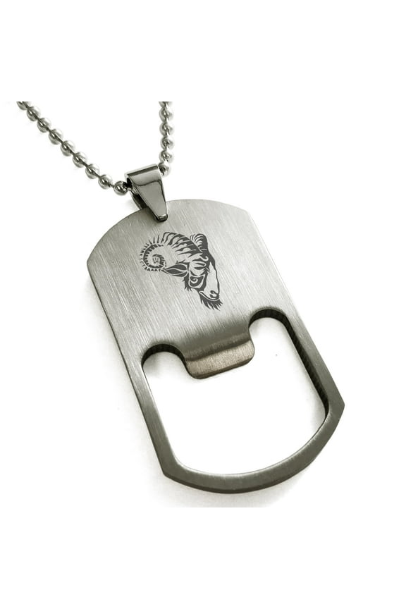 Stainless Steel Celestial Satyr Goat Engraved Bottle Opener Dog Tag Pendant Necklace