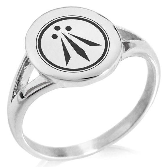 Tioneer Stainless Steel Celtic Awen Arwen Three Rays Minimalist Oval Top Polished Statement Signet Ring