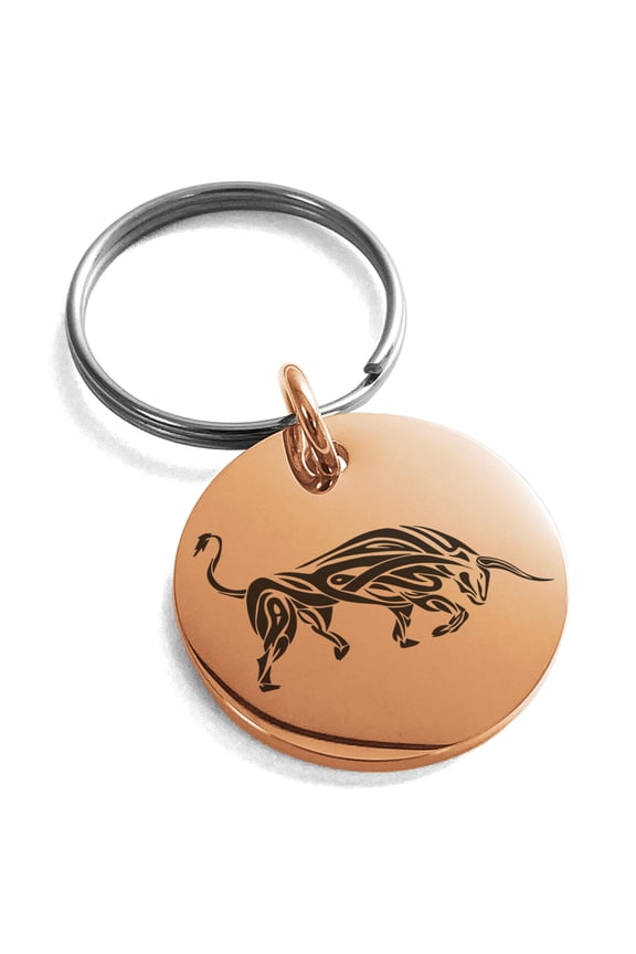 Stainless Steel Celtic Bull Rune Engraved Small Medallion Circle Charm Keychain Keyring