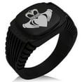 thumbnail image 1 of Tioneer Stainless Steel Celtic Claddagh Unity CZ Ribbed Needle Stripe Pattern Biker Style Polished Ring, 1 of 1
