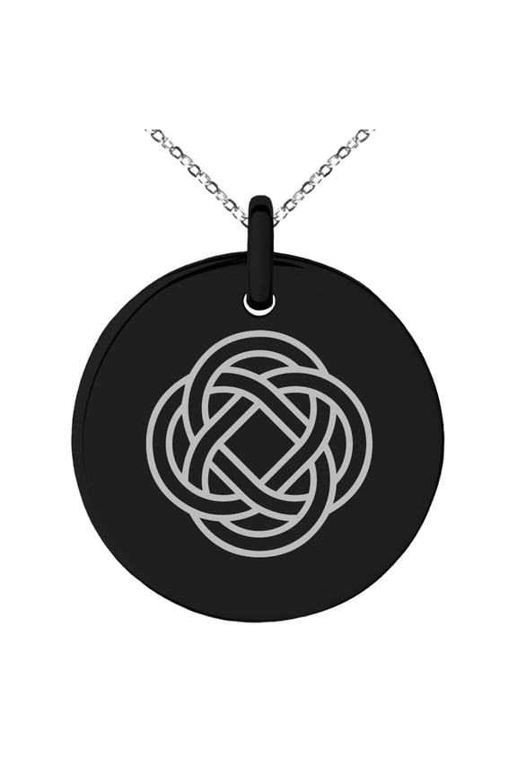 Stainless Steel Celtic Eternity Knot Engraved Small Medallion Circle Charm Pendant Necklace