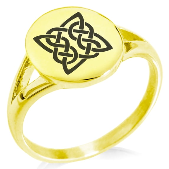 Tioneer Stainless Steel Celtic Quaternary Eternity Knot Minimalist Oval Top Polished Statement Signet Ring