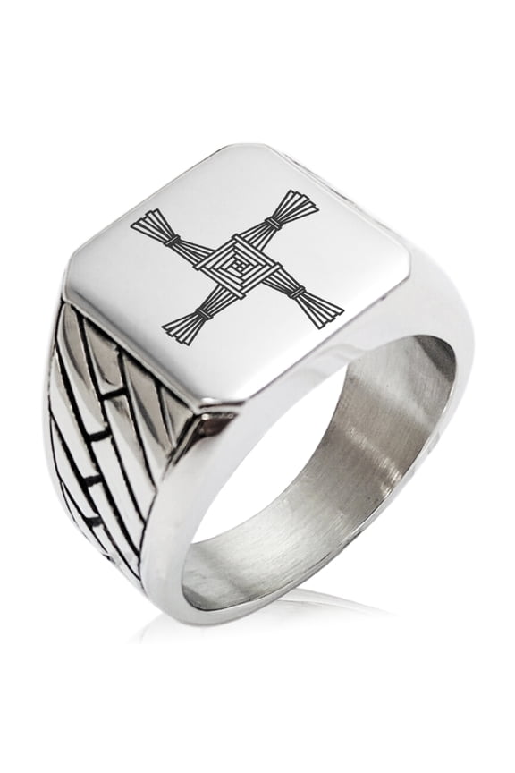 Stainless Steel Celtic Saint Brigid Cross Geometric Pattern Biker Style Polished Ring