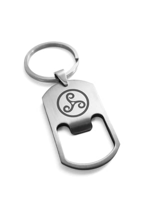 Stainless Steel Celtic Triskele Triskelion Engraved Bottle Opener Dog Tag Keychain Keyring