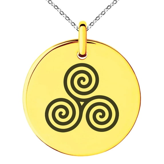 Tioneer Stainless Steel Celtic Triskele Triskelion Triple Spiral Engraved Small Medallion Circle Charm Pendant Necklace