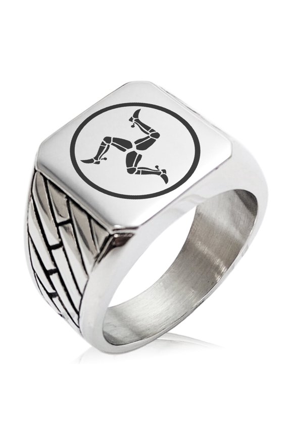 Stainless Steel Celtic Triskelion Three Legged Isle of Man Geometric Pattern Biker Style Polished Ring
