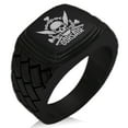 thumbnail image 1 of Tioneer Stainless Steel Corsair Pirate Skull Emblem Geometric Pattern Step-Down Biker Style Polished Ring, 1 of 1