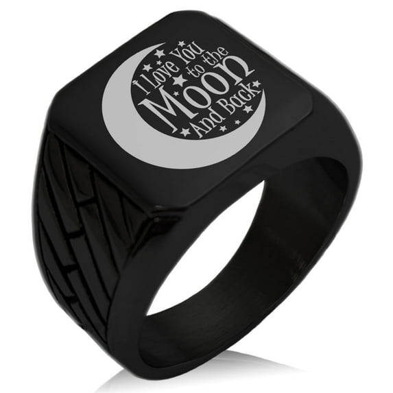 Tioneer Stainless Steel Crescent I Love You to the Moon and Back Geometric Pattern Biker Style Polished Ring
