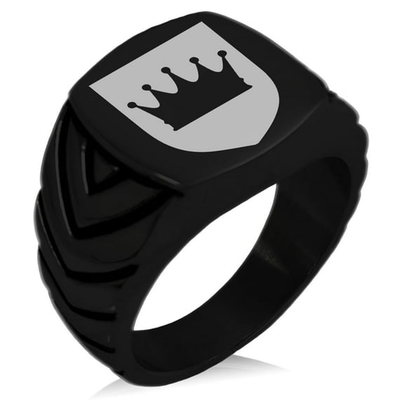 Tioneer Stainless Steel Crown Royal Coat of Arms Shield Chevron Pattern Biker Style Polished Ring