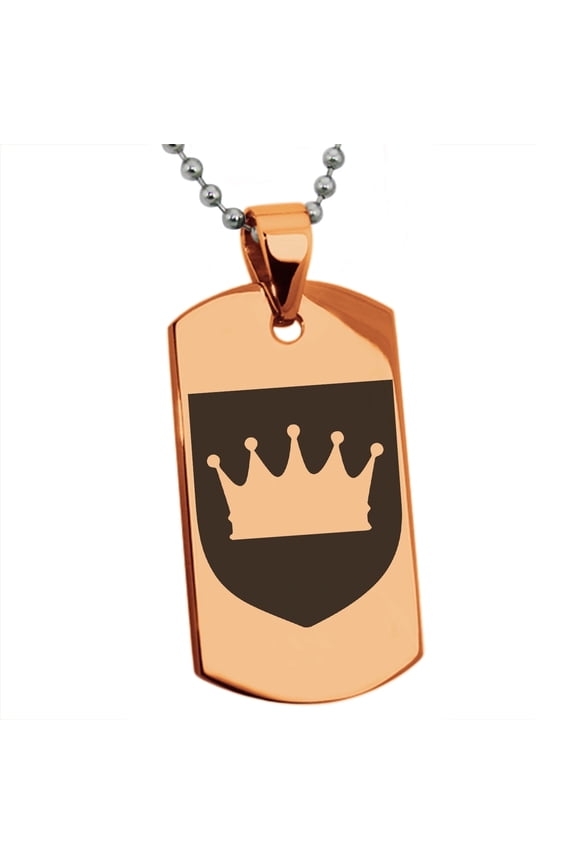 Stainless Steel Crown Royal Coat of Arms Shield Engraved Dog Tag Pendant Necklace