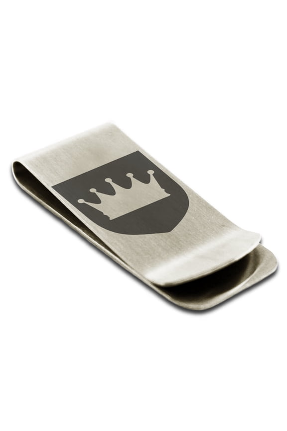 Stainless Steel Crown Royal Coat of Arms Shield Engraved Money Clip Credit Card Holder