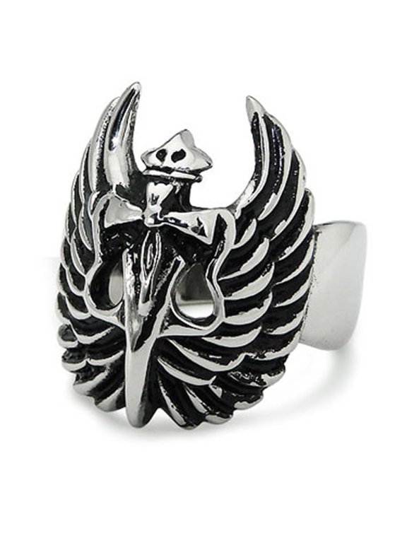 Stainless Steel Dagger Wings Biker Style Ring