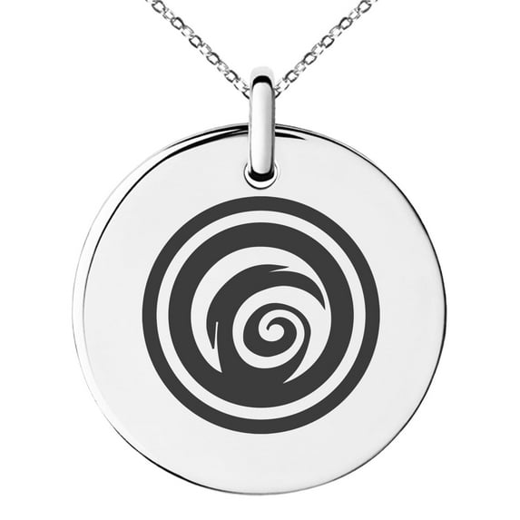 Tioneer Stainless Steel Darkness Element Rune Engraved Small Medallion Circle Charm Pendant Necklace