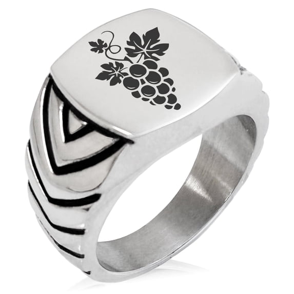 Tioneer Stainless Steel Dionysus Greek God of Wine Chevron Pattern Biker Style Polished Ring