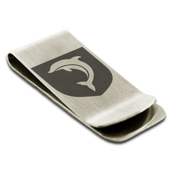 Tioneer Stainless Steel Dolphin Diligence Coat of Arms Shield Engraved Money Clip Credit Card Holder