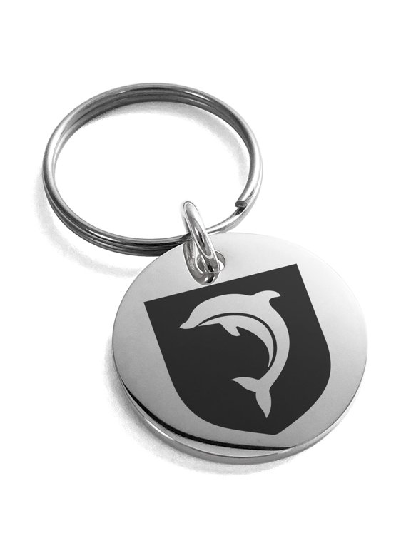 Stainless Steel Dolphin Diligence Coat of Arms Shield Engraved Small Medallion Circle Charm Keychain Keyring