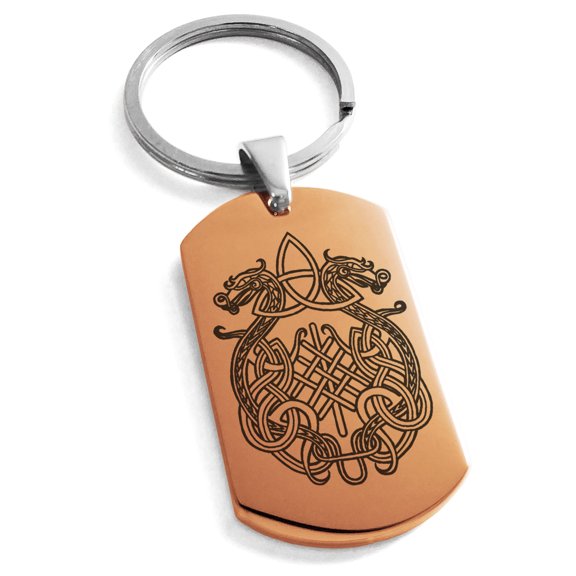 Tioneer Stainless Steel Dragon Knot Skuld's Net Viking Rune Engraved Celtic Dog Tag Keychain Keyring