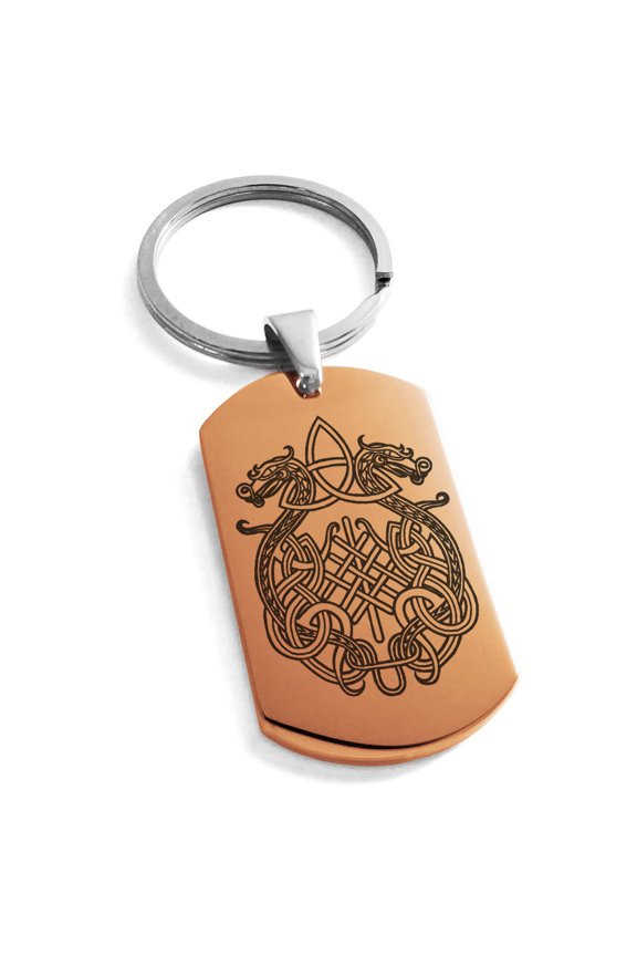 Stainless Steel Dragon Knot Skuld's Net Viking Rune Engraved Celtic Dog Tag Keychain Keyring