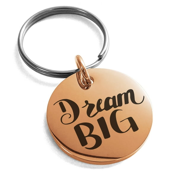 Tioneer Stainless Steel Dream Big Engraved Small Medallion Circle Charm Keychain Keyring