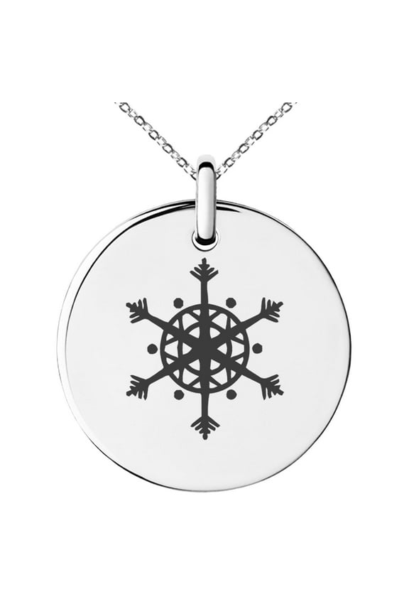 Stainless Steel Dream Catcher Snowflake Engraved Small Medallion Circle Charm Pendant Necklace