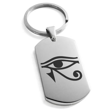 Tioneer Stainless Steel Egyptian Eye of Horus Engraved Dog Tag Celtic Keychain Keyring
