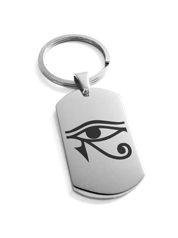Stainless Steel Egyptian Eye of Horus Engraved Dog Tag Celtic Keychain Keyring