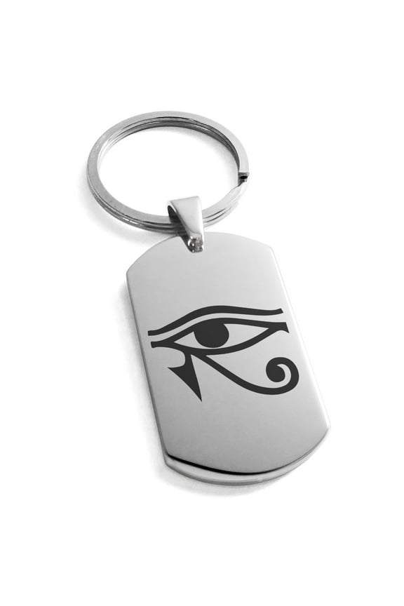 Stainless Steel Egyptian Eye of Horus Engraved Dog Tag Celtic Keychain Keyring