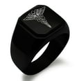 thumbnail image 1 of Tioneer Stainless Steel Engraved Square Flat Top Biker Style Polished Signet Ring, 1 of 1