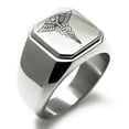 thumbnail image 1 of Tioneer Stainless Steel Engraved Square Flat Top Biker Style Polished Signet Ring, 1 of 1