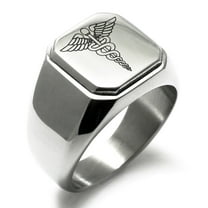 Tioneer Stainless Steel Engraved Square Flat Top Biker Style Polished Signet Ring