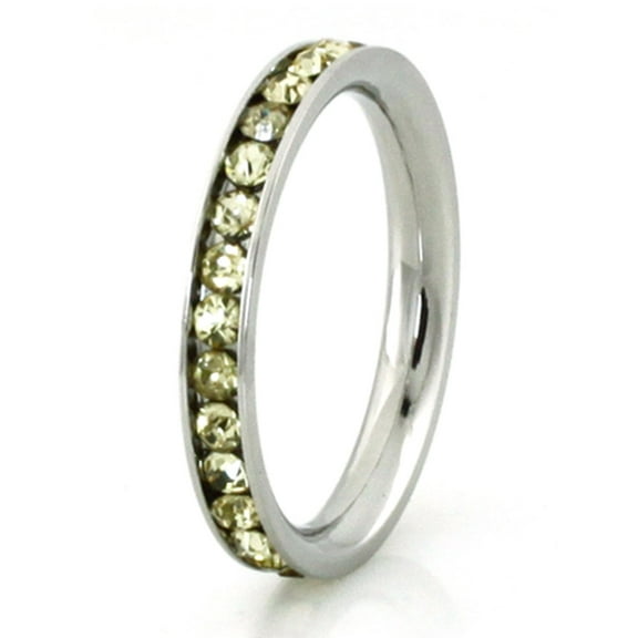 Tioneer Stainless Steel Eternity 3 mm Citrine Color Crystal Stackable Ring