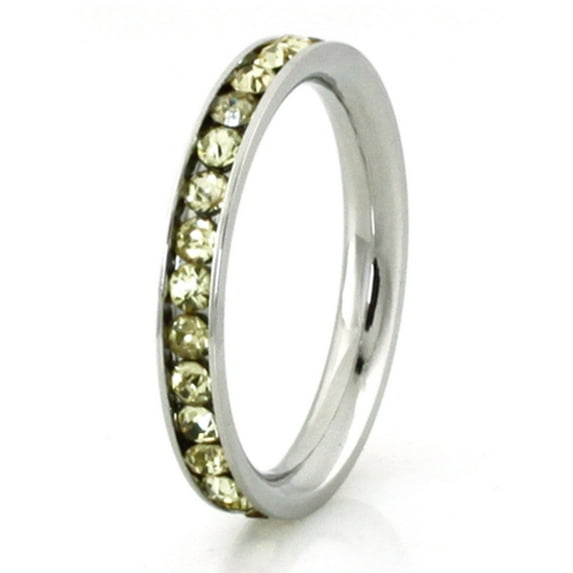 Tioneer Stainless Steel Eternity 3 mm Citrine Color Crystal Stackable Ring