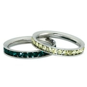 TIONEER Stainless Steel Eternity 3 mm Citrine & Emerald Color Crystal Stackable Rings (2 pieces) Set
