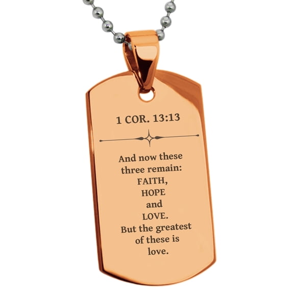 Tioneer Stainless Steel Faith Hope Love 1 Corinthians 13:13 Dog Tag Pendant Necklace