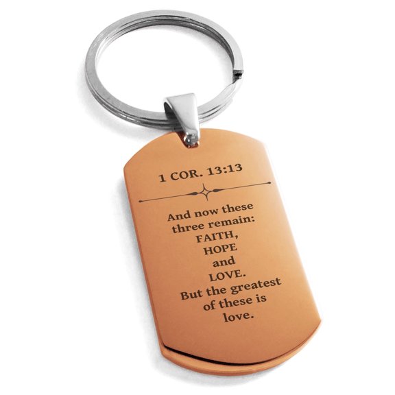 Tioneer Stainless Steel Faith Hope Love 1 Corinthians 13:13 Rectangular Dog Tag Keychain Keyring For Unisex 30mm.