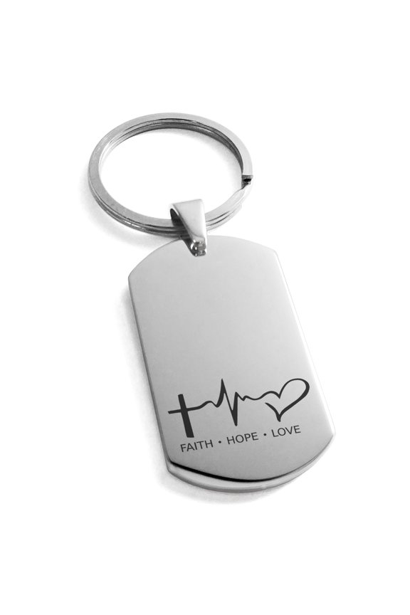 Stainless Steel Faith Hope Love Lifeline Engraved Dog Tag Celtic Keychain Keyring Premier