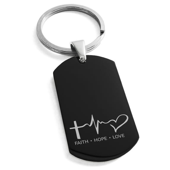 Tioneer Stainless Steel Faith Hope Love Lifeline Engraved Rectangular Dog Tag Keychain Keyring For Unisex 30mm.
