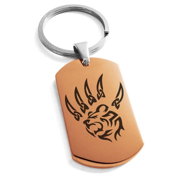 Tioneer Stainless Steel Ferocious Bear Claw Engraved Dog Tag Keychain Keyring