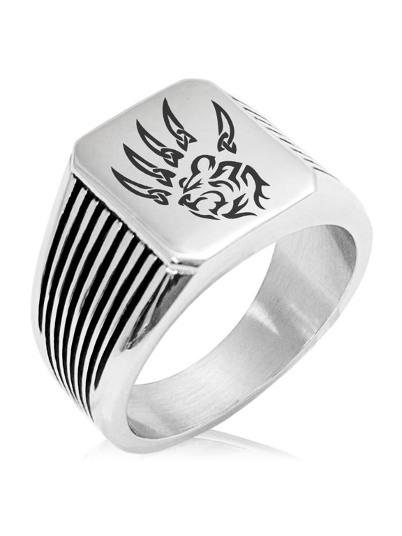 Stainless Steel Ferocious Bear Claw Needle Stripe Pattern Biker Style Polished Ring
